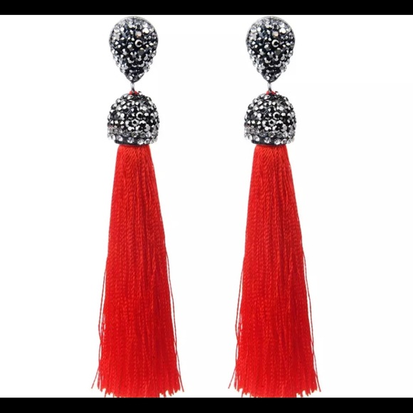 NWT Tassel Earrings Thread Long Dangle Drop Earrings Party Gigt black red white - Picture 10 of 10